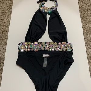 Beach Beaut Swimwear jeweled halter monokini
